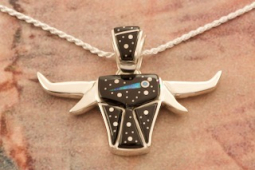 Navajo Artist Calvin Begay Night Sky Sterling Silver Steer Pendant